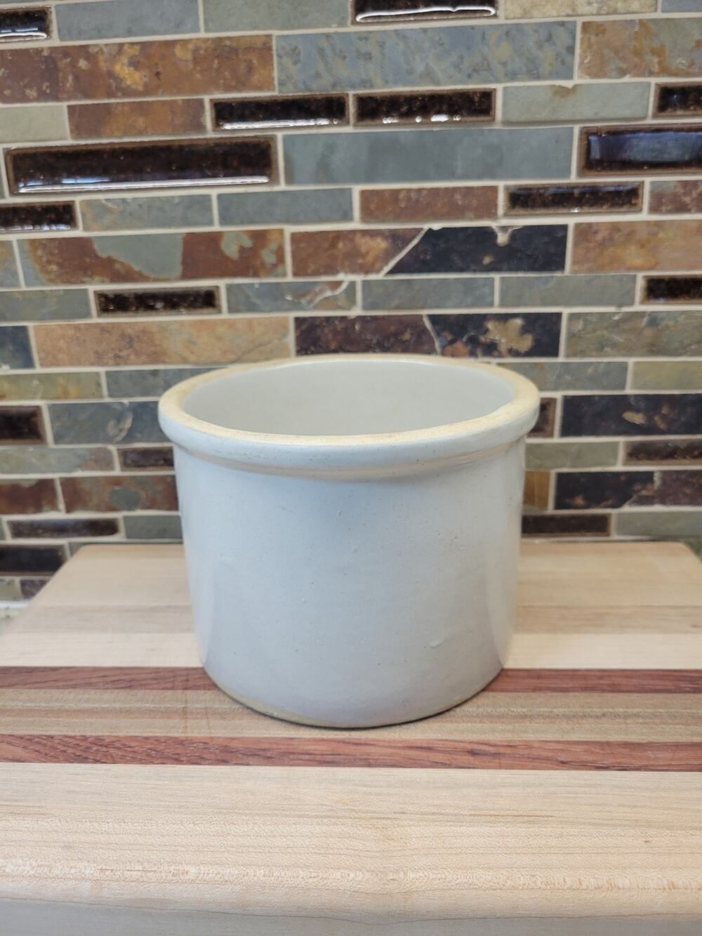 Vintage White Western Stoneware C3 Butter Tub Crock Flat Bottom Pantry Jar 6"